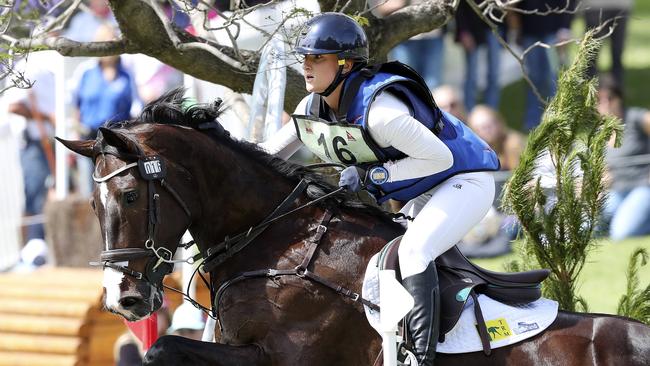 EQUESTRIAN - Australian International 3 day event - SATURDAY CROSS COUNTRY. Gemma Tinney riding Diabolo enters the water jump Picture SARAH REED