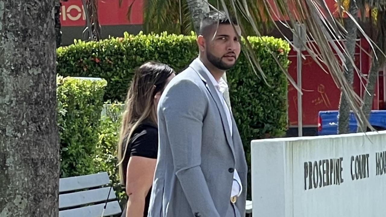 Harjashan Singh leaves Proserpine Magistrates Court after pleading guilty to common assault and failing to leave a licensed premises. He spat on two people after being told to leave Mama Africa's on January 16, 2022. Picture: Tara Miko