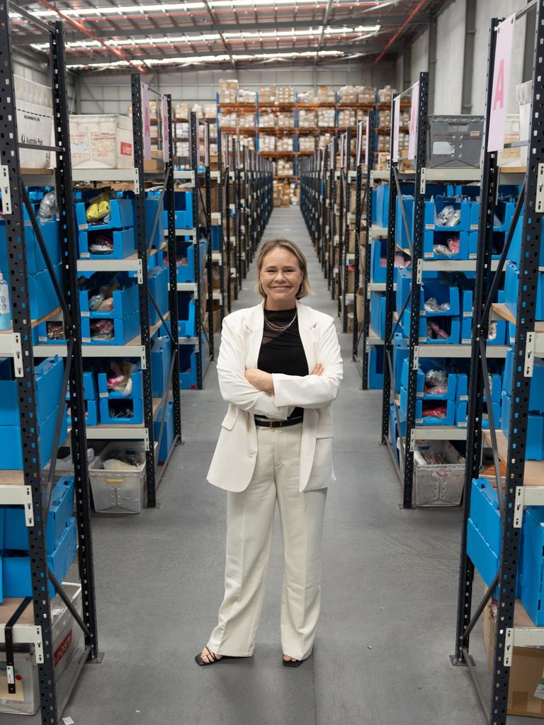 Sarah Timmerman in her warehouse at Lytton. Picture: David Kelly