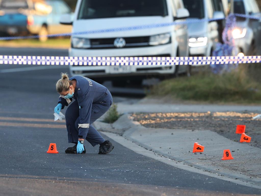 Police are scouring the scene of the shooting overnight. Picture: David Crosling