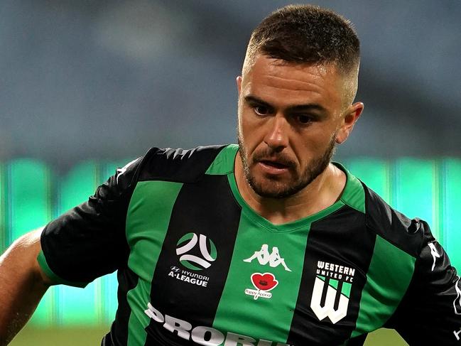Joshua Risdon of Western United in action in action during the Round 5 A-League match between Western United FC and Western Sydney Wanderers at GMHBA Stadium in Geelong, Saturday, November 9, 2019. (AAP Image/Sean Garnsworthy) NO ARCHIVING, EDITORIAL USE ONLY
