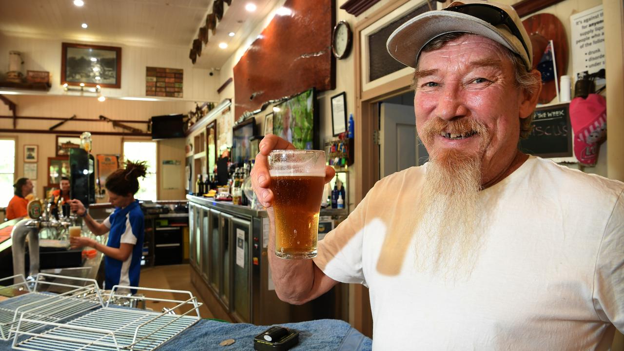 Kin Kin resident Red Kensey enjoys a beer at Country Life Hotel.