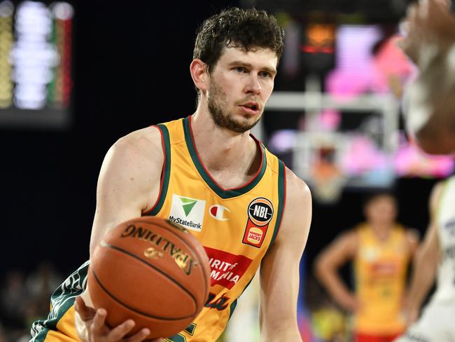 JackJumpers veteran Clint Steindl hands off the ball during the game against the Phoenix. Picture: Getty Images