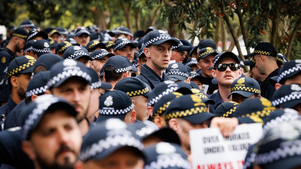 A sea of police protest their pay and conditions at the police academy.Picture: NewsWire / Nadir Kinani