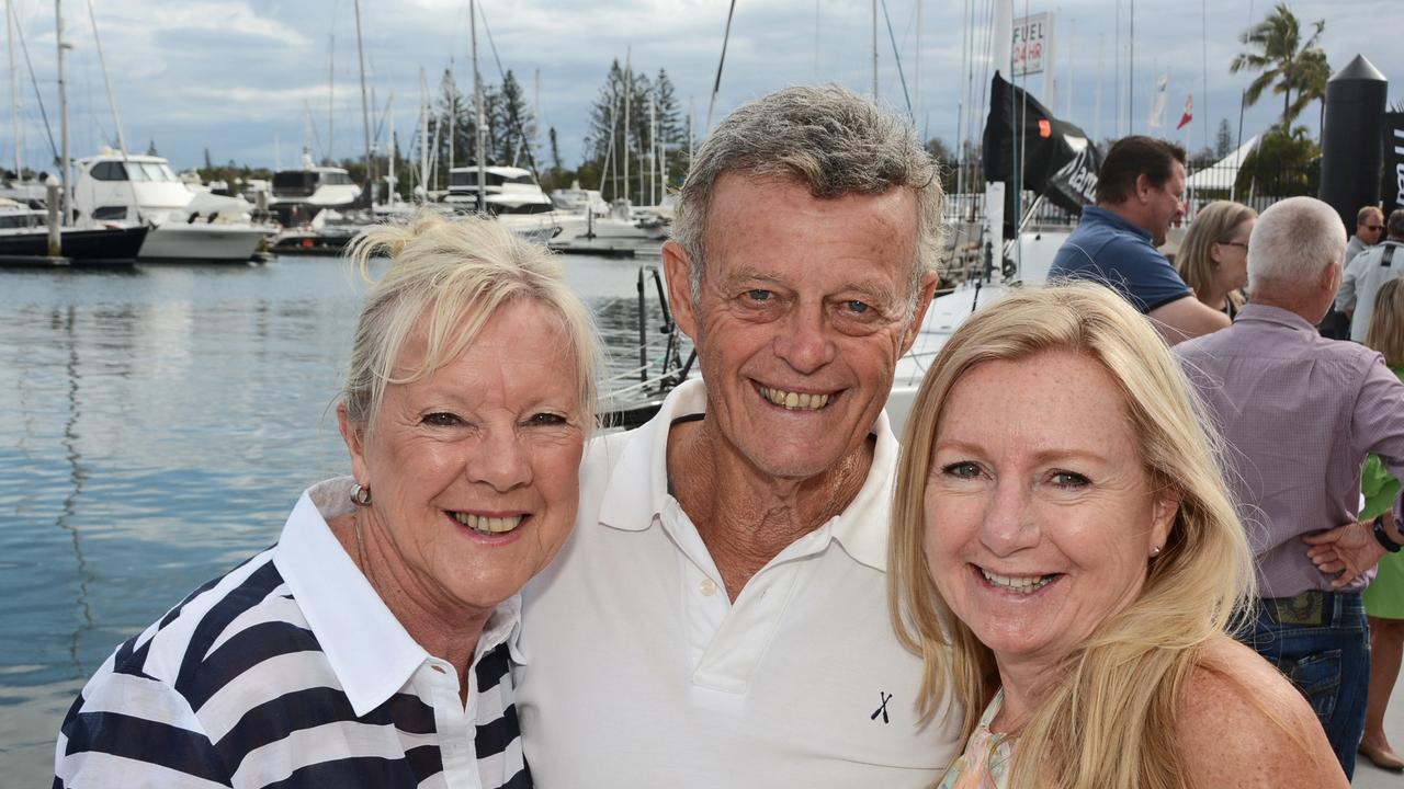 Noelene and Ken Tregeagle with Trish Riley at Maritimo 11 farewell party at Southport Yacht Club, Main Beach. Pic: Regina King