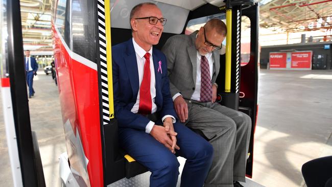 Former Premier Jay Weatherill (left) and ProTom CEO Stephen Spotts during a visit to the Tonsley Innovation District at Clovelly Park in Adelaide, Thursday, March 8, 2018. Picture: David Mariuz