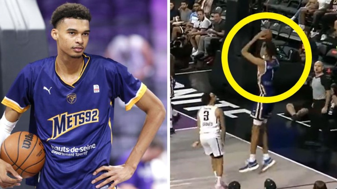 NBA 2022 America loses it over 18yo alien Victor Wembanyamas absurd three-pointer, LeBron James reaction