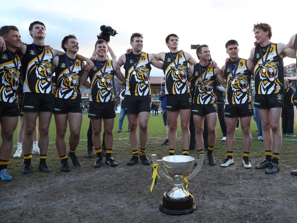 Tigers celebrate. TSL grand final Kingborough Tigers V North Launceston. Picture: Nikki Davis-Jones