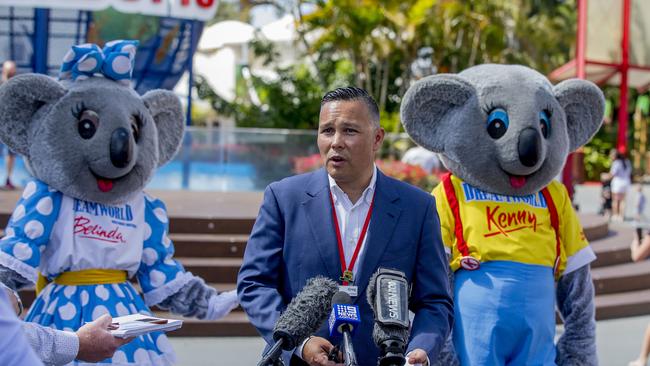 Dreamworld COO Greg Yong, talking to the media. Picture: Jerad Williams