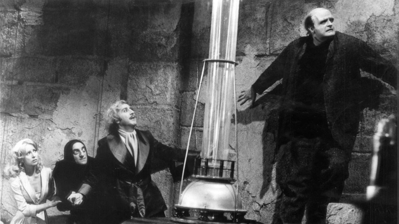 Teri Garr, Marty Feldman, Gene Wilder and Peter Boyle in a scene from 1974 film 'Young Frankenstein'.