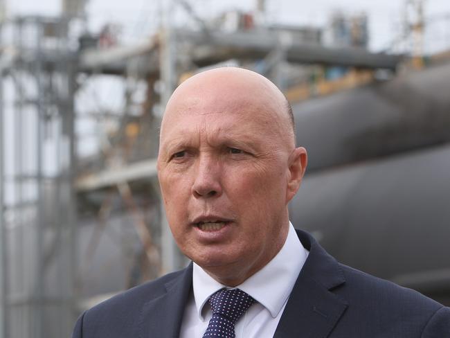 Minister for Defence Peter Dutton at ASC North inspecting HMAS DECHAINEUX a Collins Class Submarine in Osborne, SA. Picture Emma Brasier