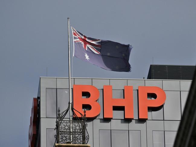 ADELAIDE, AUSTRALIA - NewsWire Photos APRIL 17, 2024: The old Adelaide GPO clock tower on the corner of King William St and Franklin St, now part of the Marriott hotel. With BHP signage. Picture: NCA NewsWire / Brenton Edwards