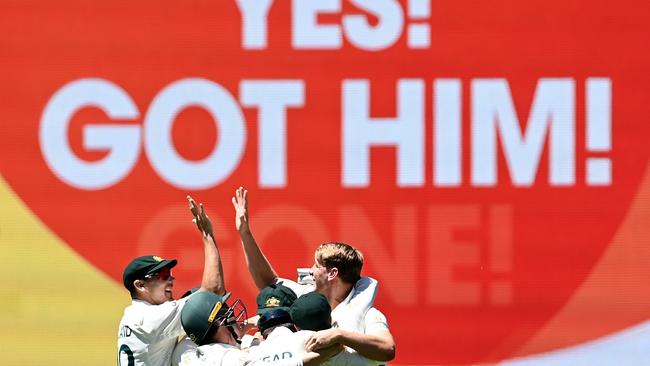 Australia celebrates after retaining the Ashes Picture: Getty Images