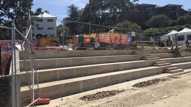 The recently completed sea wall at Little Manly Beach on Friday morning. Picture: Jim O'Rourke