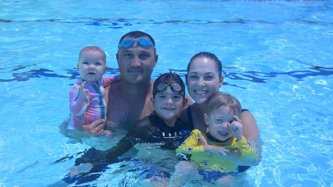 As well as being home to the Whitsunday Swimming Club and the Whitsunday Warriors – Masters, Proserpine Swimming Pool is popular with families such as Nyla, Ra, Hunter, Lauren and Koa Nackie of Cannon Valley. File photo