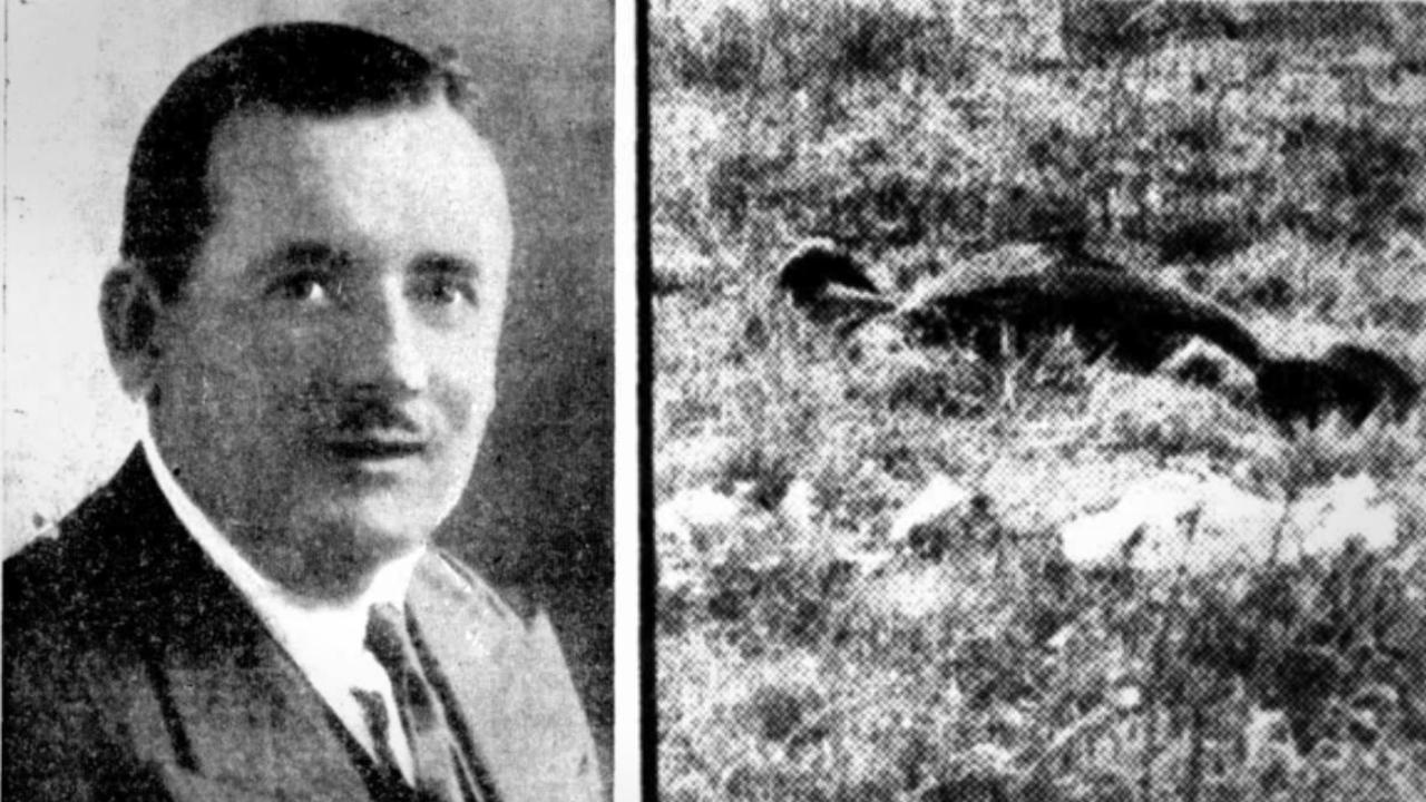 International conman James Coates and, right, a newspaper image of his body in a Windsor vacant lot. Pictures: Trove