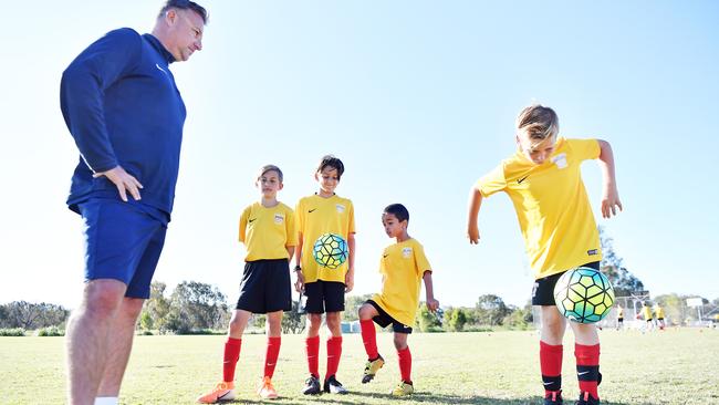 Sunshine Coast Fire /Sunshine Coast Sports Club are eight weeks into their new full-time football academy for kids. Its garnered the attention of Netflix who are filming a doco series on them. Picture: Patrick Woods