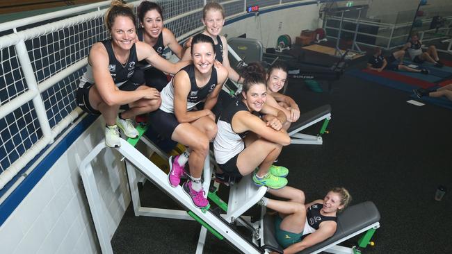 Australia's cycling sisters — (back row, from left) Georgia Baker, Bella King, Amy Cure and Annette Edmondson. Front row: Ashlee Ankudinoff, Rebecca Wiasak, Melissa Hoskins — at the Adelaide SuperDrome. Picture: Tait Schmaal.