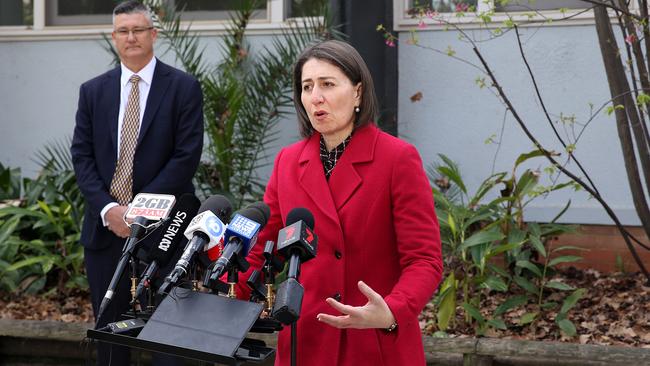 Extra high alert … Gladys Berejiklian speaking today. Picture: Dylan Coker