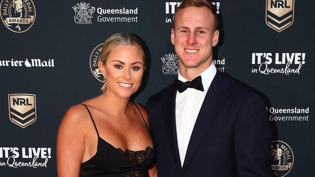 BRISBANE, AUSTRALIA - SEPTEMBER 27: Daly Cherry-Evans of the Sea Eagles and his partner Vessa Rockliff attend the NRL 2021 Dally M Awards at the Howard Smith Wharves on September 27, 2021 in Brisbane, Australia. (Photo by Chris Hyde/Getty Images)