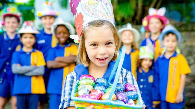 Linnea Ford at the Moorooka State School Easter Hat Parade last year. Easter parades, fetes, assemblies and open days have been cancelled at dozens of southeast Queensland schools. Picture: AAP/Richard Walker