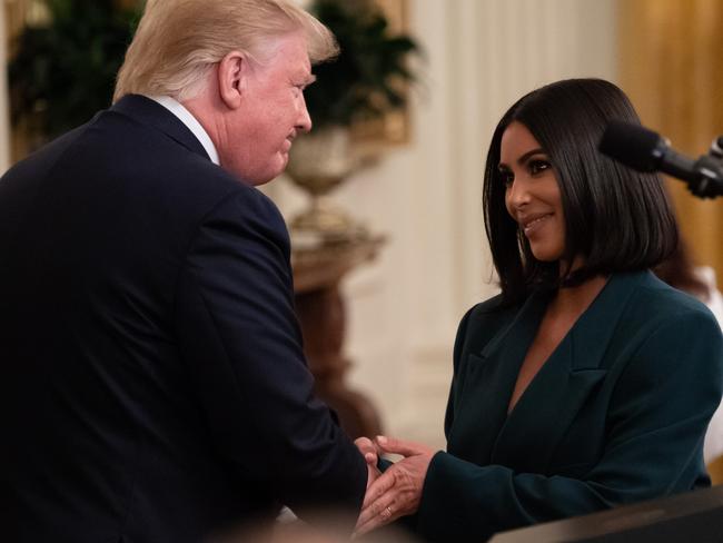 Kim Kardashian shakes hands with US President Donald Trump. Picture: Saul Loeb