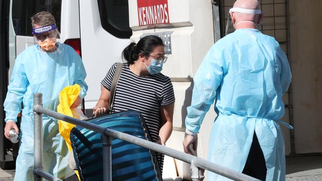 The Holiday Inn at Tullamarine Airport which was being used as a COVID quarantine hotel, is being closed down and evacuated on February 10. Picture: NCA NewsWire/ David Crosling