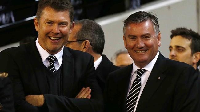 Collingwood president Eddie McGuire and CEO Gary Pert after the Carlton v Collingwood match at the MCG. Friday July 5, 2013.