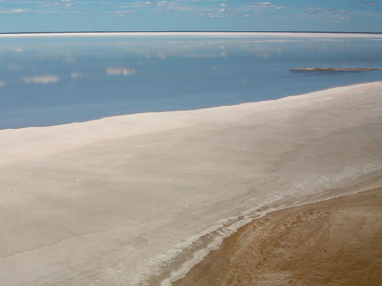 Lake Eyre with water taken from helicopter