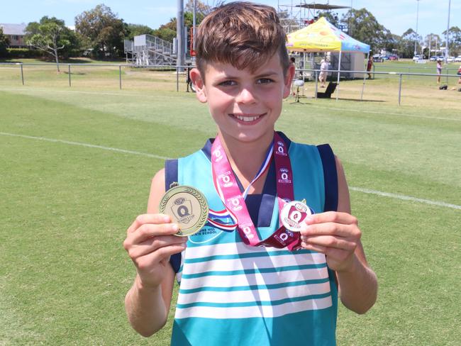 Eatons Hill state school student Jethro Grills was awarded best on ground in the primary boys grand final in the AFLQ Schools Cup. Picture: Tom Threadingham