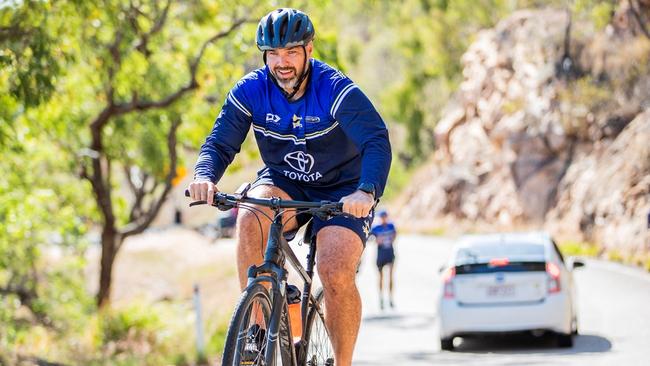 North Queensland Cowboys coach Todd Payten supervises a Castle Hill run. Picture: North Queensland Cowboys