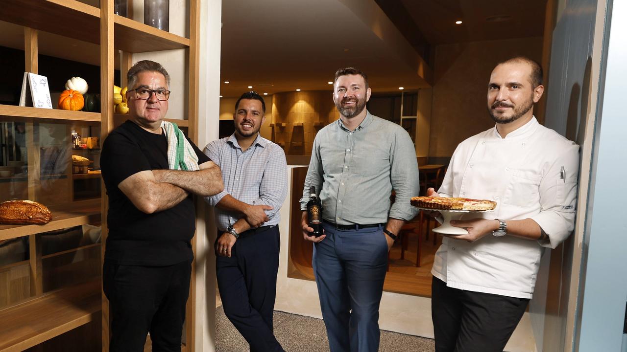 Restaurateur Guy Grossi, Anthony Folio, Deniz Hardman and Alessandro Pizzolato at Settimo at The Westin, Brisbane. Picture: Josh Woning