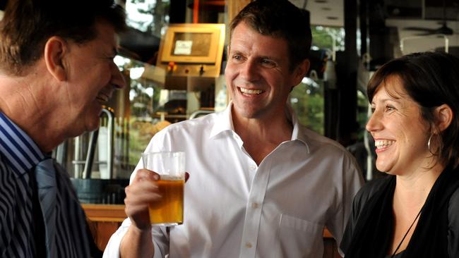 NSW Premier Mike Baird enjoying a beer.