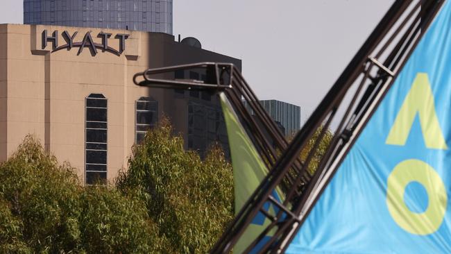 The Australian Open quarantine worker who tested positive was stationed at the Grand Hyatt hotel in Melbourne. Picture: David Gray/AFP