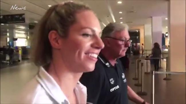 Swimmer Emily Seebohm arrives for training in Cairns