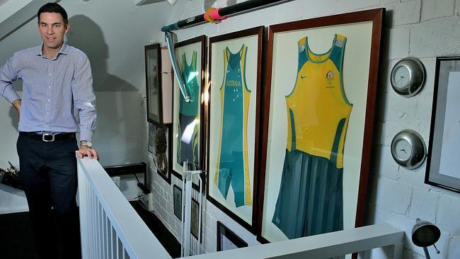 Former Olympic rower James Stewart at his Mosman home with some of his sporting memorabilia.