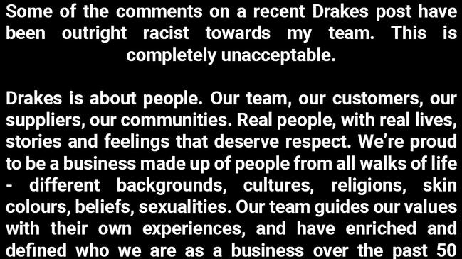 Drakes Supermarket director John-Paul Drake has fired back at trolls who flooded a social media post with racially abusive comments. Picture: Facebook