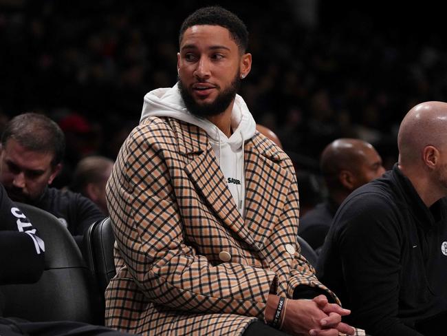 Ben Simmons in street clothes is an all-too-familiar sight at Brooklyn games. Picture: Getty Images/AFP