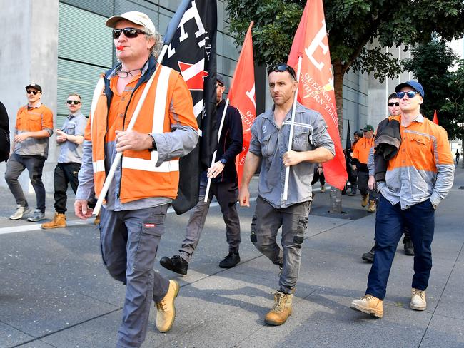 The Electrical trade Union marching from Queens St to North Quay. Picture John Gass