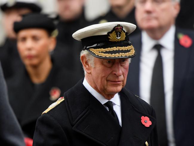 Prince Charles laid a wreath in place of his mother. Picture: Getty Images