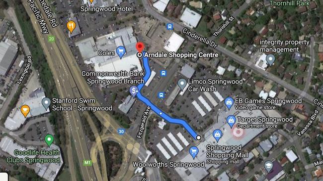 Arndale Shopping centre and Springwood Shopping Mall are less than 400m apart.