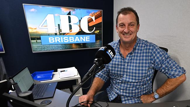 Former 4BC radio host Neil Breen in the recording studio in Cannon Hill, Brisbane in June, 2023. Picture: Lyndon Mechielsen/Courier Mail