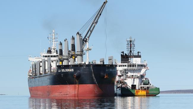 La Solognais had propulsion issues on the way into Port Thevenard, Ceduna. Picture: Andrew Brooks