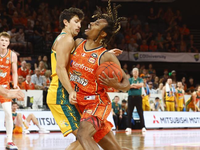 Taipans captain Tahjere McCall copped a fine for rough play against Tasmania. Picture: Brendan Radke