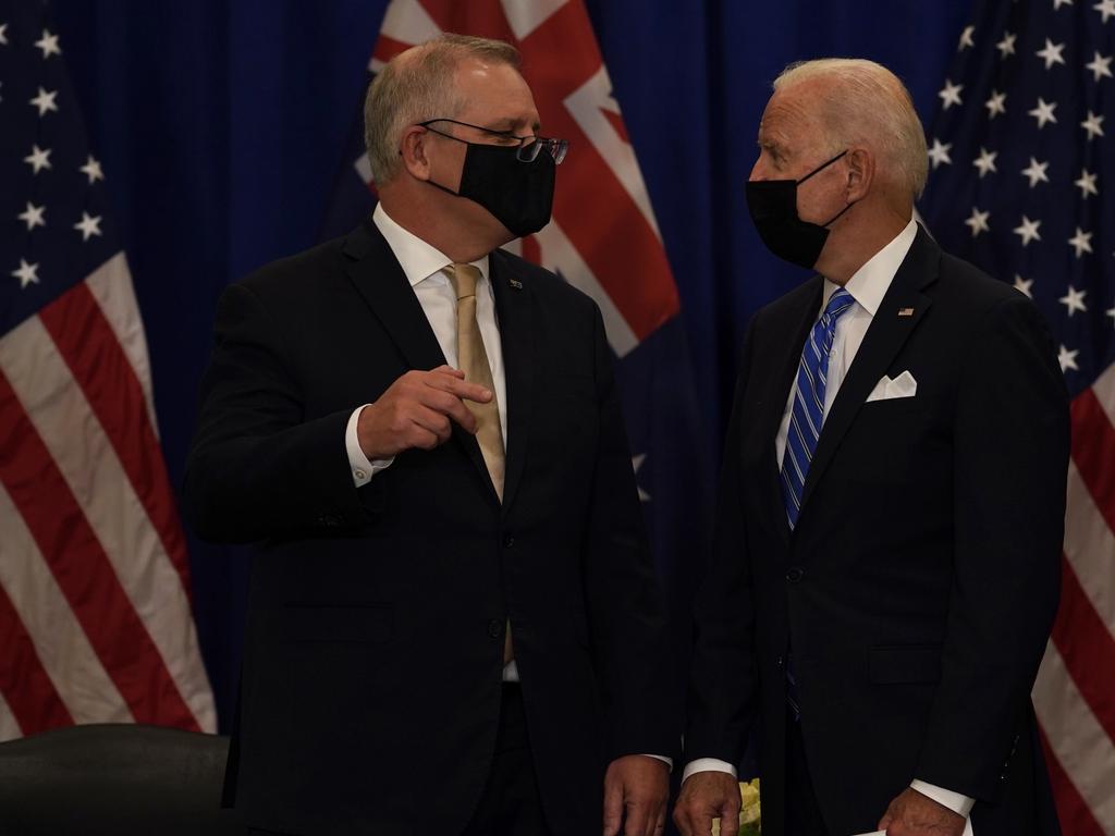 Prime Minister Scott Morrison holds talks with US President Joe Biden. Picture: Adam Taylor