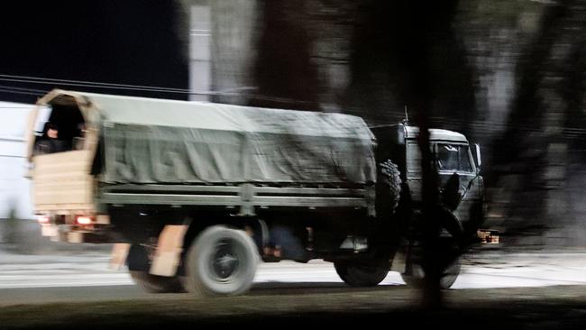 A military truck is seen in Donetsk, Ukraine. Picture: Reuters