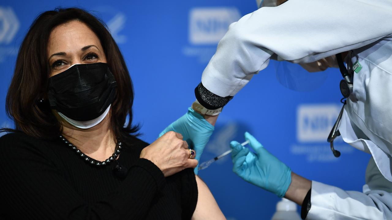 Kamala Harris receives her second dose of the Moderna vaccine. Picture: Brendan Smialowski/AFP