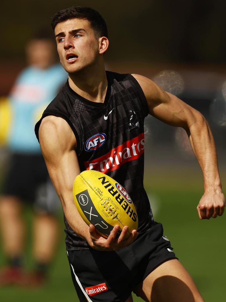 Nick Daicos in action at Collingwood training. Picture: Daniel Pockett/Getty Images