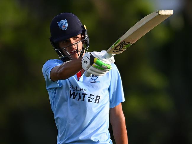 BRISBANE, AUSTRALIA - FEBRUARY 13: Sam Konstas of New South Wales celebrates his century during the ODC match between Queensland and New South Wales at Allan Border Field, on February 13, 2025, in Brisbane, Australia. (Photo by Albert Perez/Getty Images)