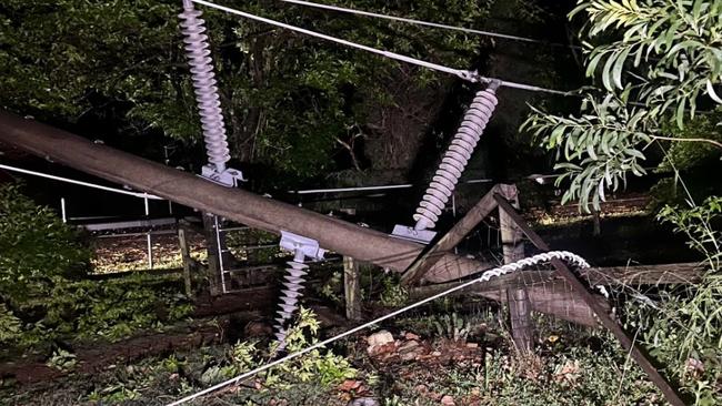 One of the snapped concrete poles behind Beaudesert. Picture: Energex